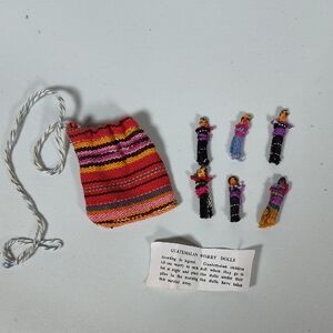 Guatemalan worry dolls and woven drawstring bag